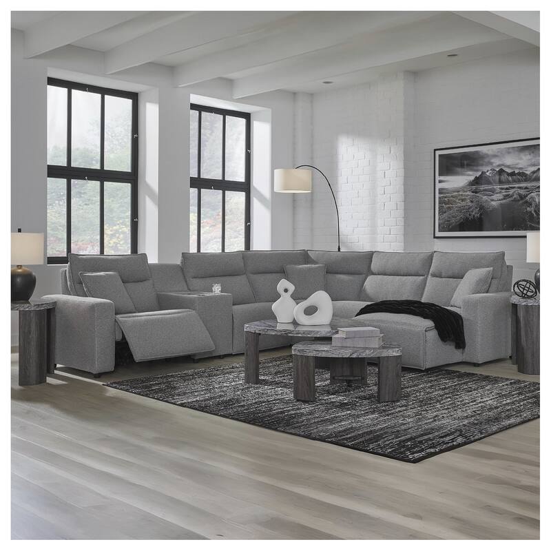 Signature Design by Ashley Modmax Gray 6-Piece Reclining Sectional with Storage Console - 143" W x 125" D x 41" H - Gray - Reversible