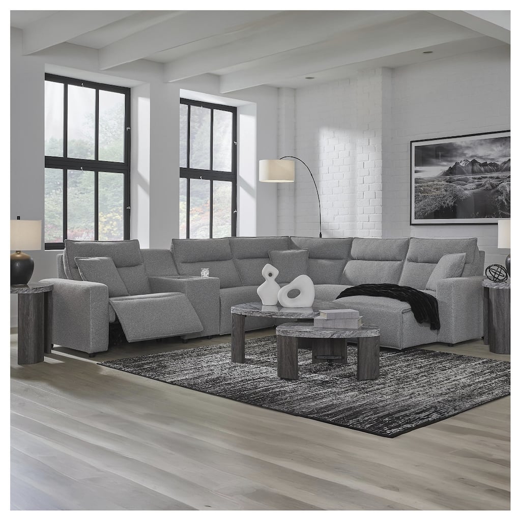 Signature Design by Ashley Modmax Gray 6-Piece Reclining Sectional with Storage Console - 143" W x 125" D x 41" H