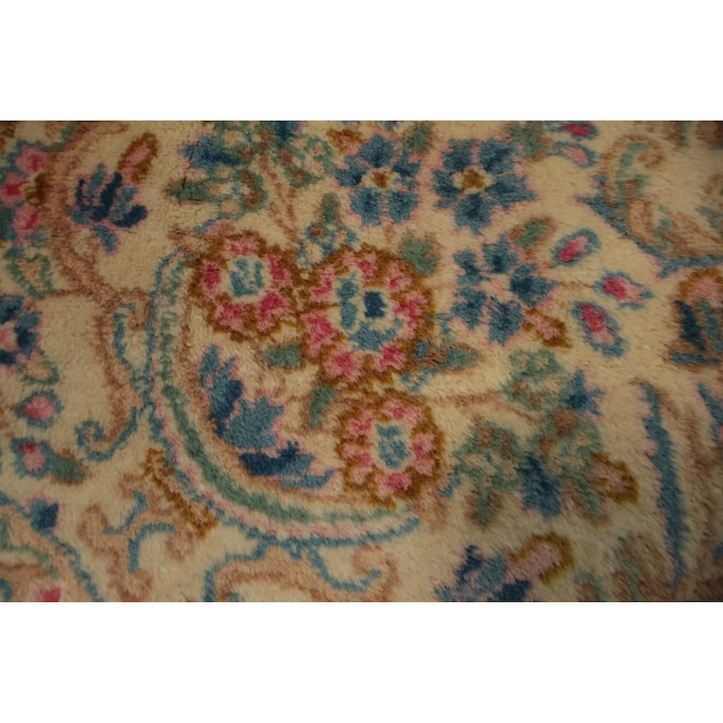 Hand Knotted Oriental 100% Wool Carpet Traditional Floral Beige & Ivories Kerman Area Rug - 8' 0'' X 7' 7''