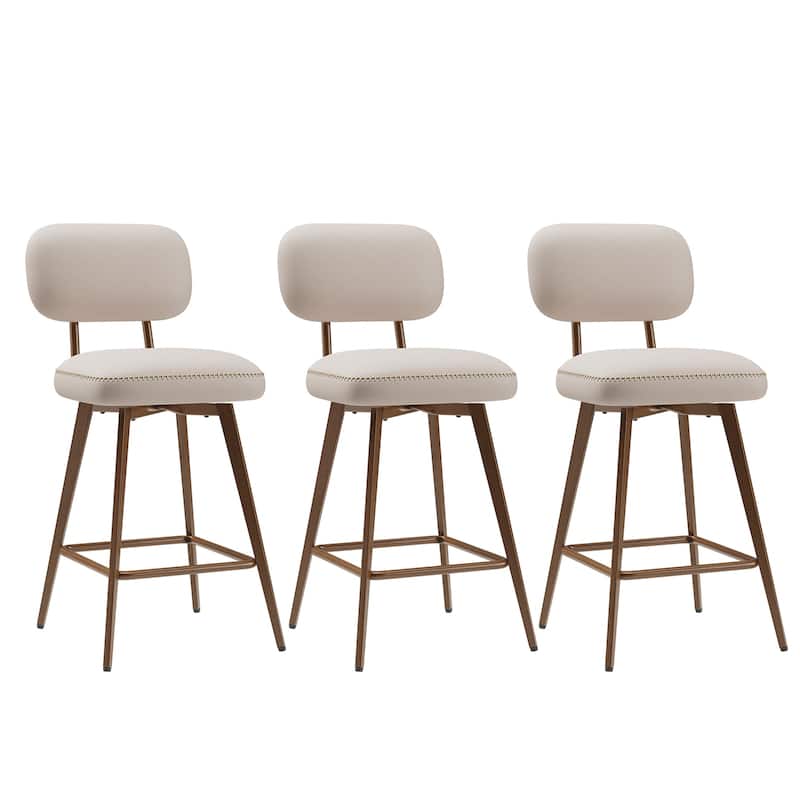 RENEWLINE Modern Swivel Bar Stools, 26 Inch Counter Stools(Ser of 2/3/4/6) with Backrest & Waterproof PU Leather - Set of 3 - Beige