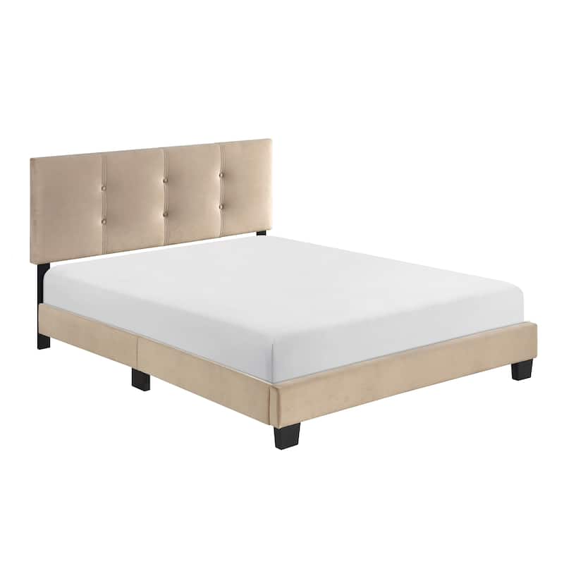 Full Size Velvet Platform Bed with Adjustable Height Headboard and Button Tufted Design