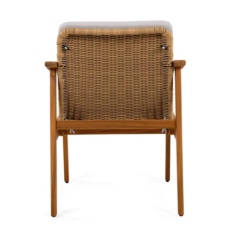 Set of 2 Outdoor Acacia Wood and Wicker Dining Chairs with Cushions