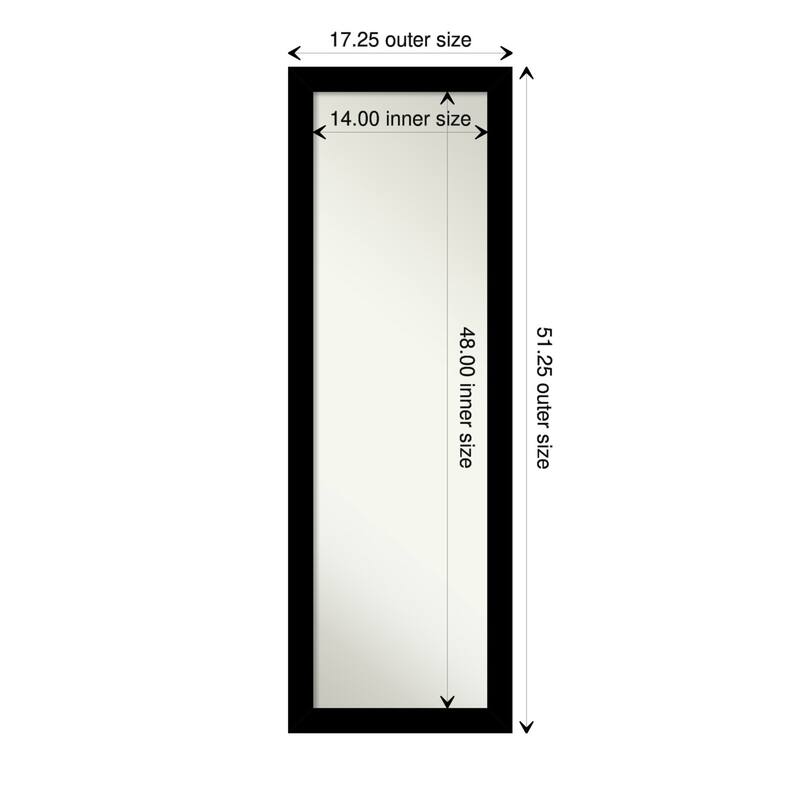 Basic Narrow Non-Beveled Wood Framed Full-Length On the Door Mirror - Glass Size 14x48 - Basic Black Narrow