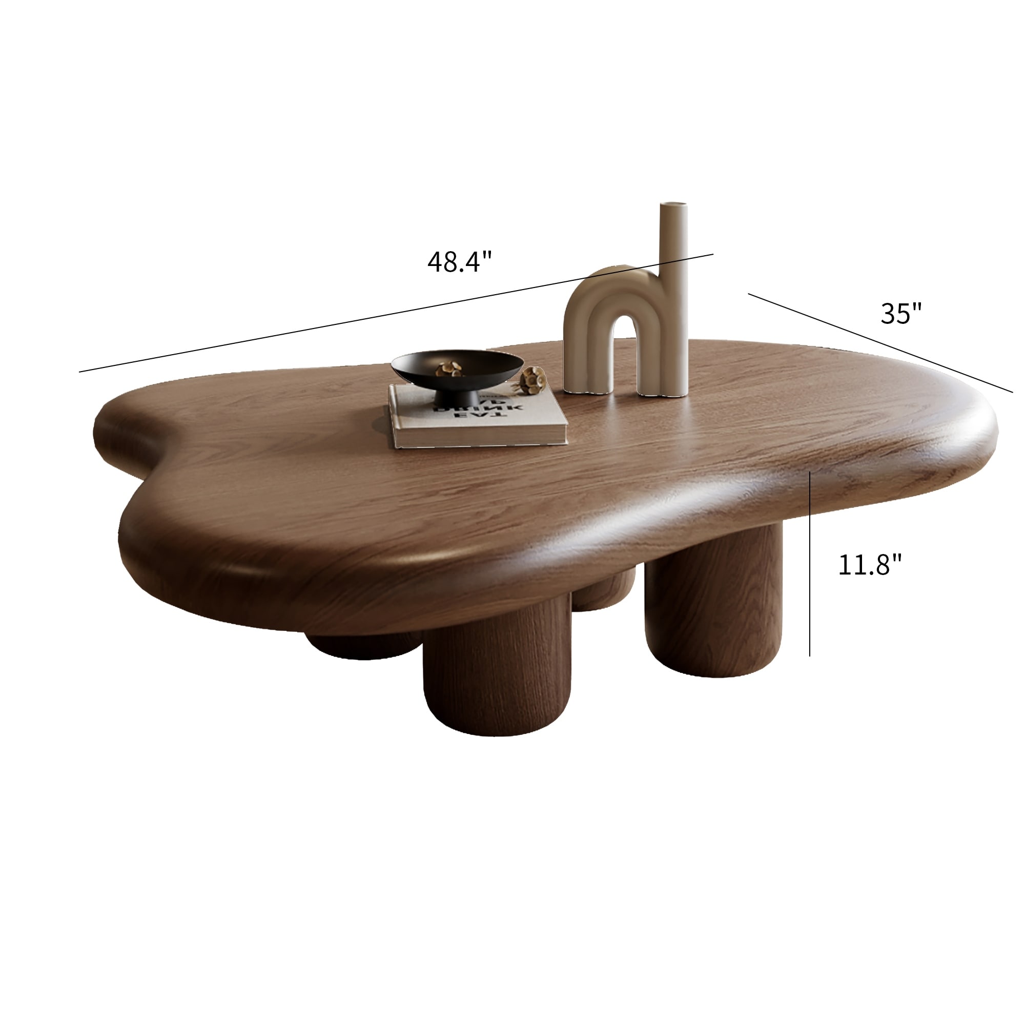 48.4" Modern Walnut Cloud Coffee Table for Living Room