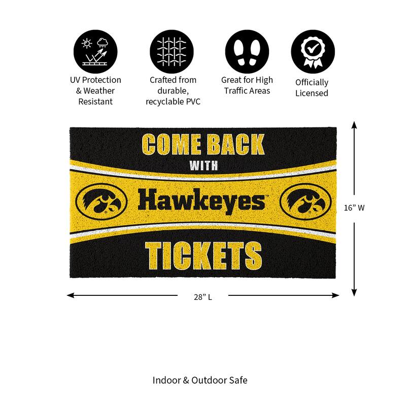 University of Iowa 28 in. x 16 in. PVC "Come Back With Tickets" Trapper Door Mat