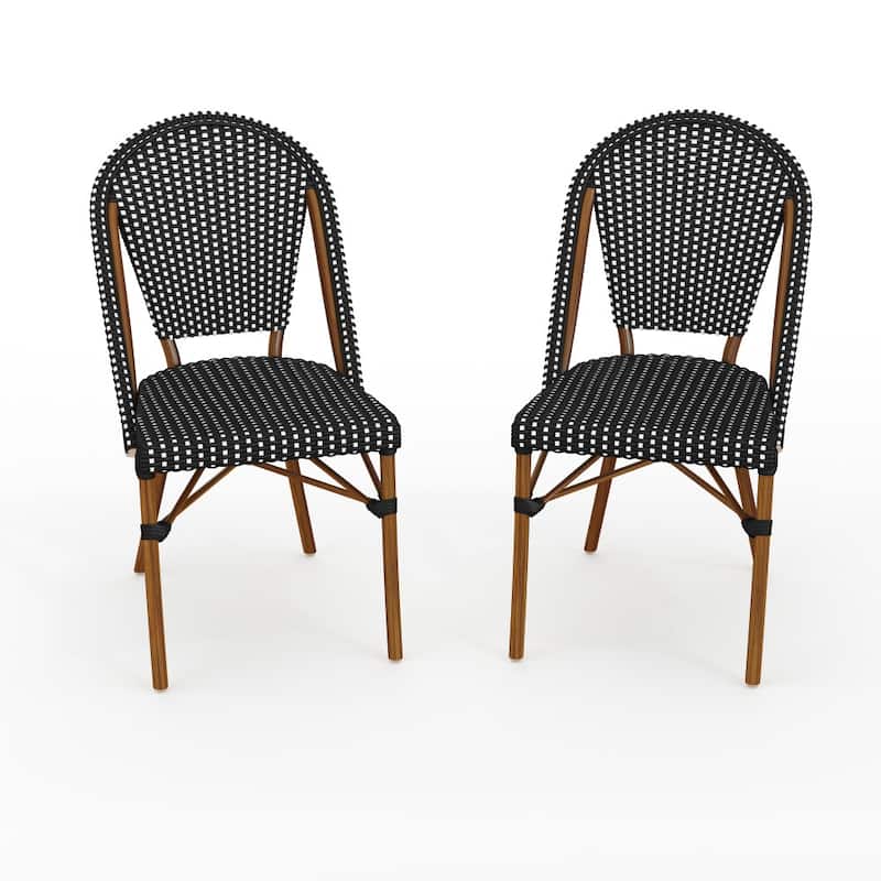 Martha Stewart 2PK All-Weather Stackable Patio Bistro Dining Chairs - 19"W x 21.75"D x 35"H - Black & White/Natural Frame