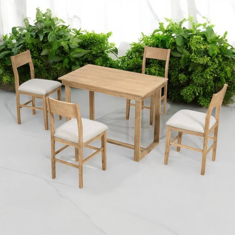 Farmhouse 5-Piece Counter Height Dining Set with 4 Chairs and 1 Rectangular Table, Space-Saving Design for Small Dining Rooms