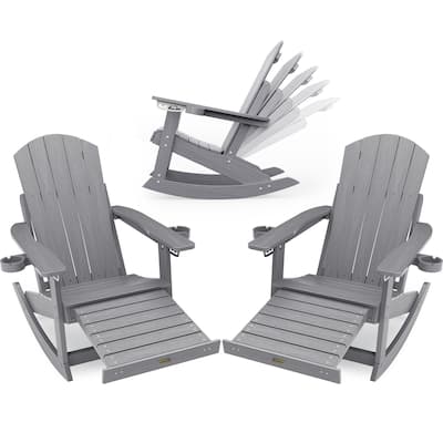 WINSOON HIPS Outdoor Rocking Chair with Adjustable Backrest and Retractable Ottoman-Set of 2