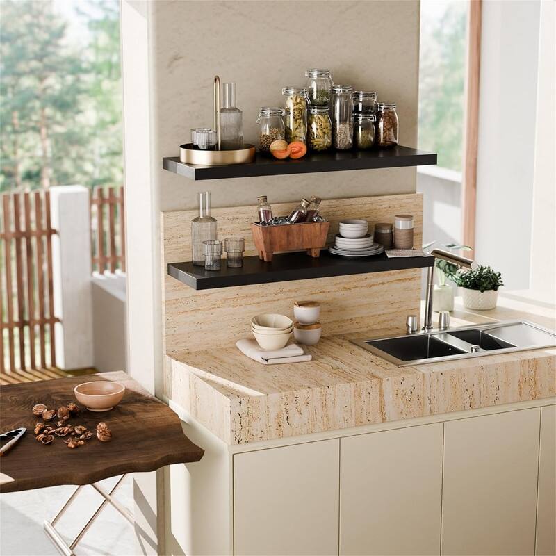 36" Long Floating Shelves - Black Set of 2