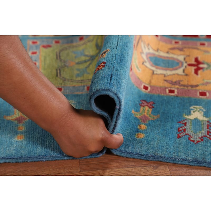 Garden Design Blue Kazak Accent Rug Handmade Wool Carpet - 4'1" x 6'0"