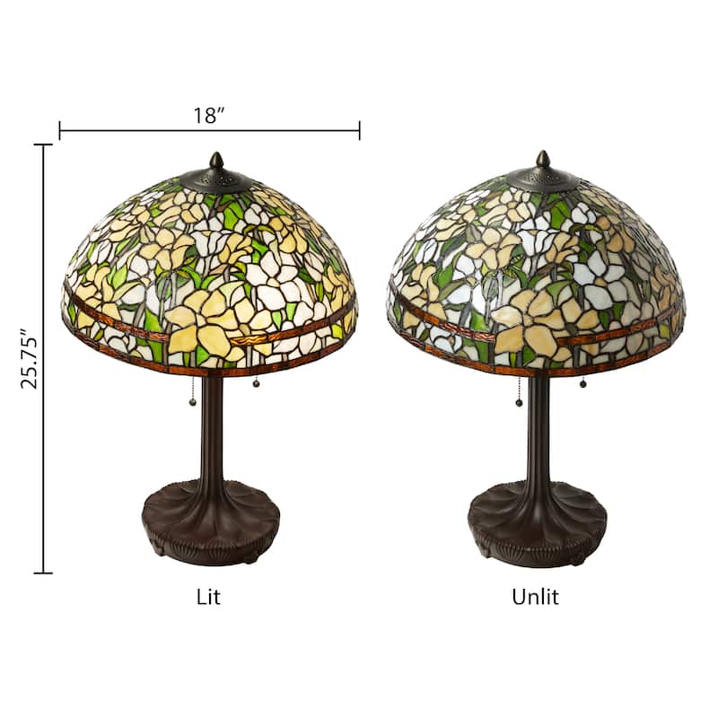 Daffodil River of Goods Tiffany-Style Yellow, Green and White Stained Glass 26-Inch Table Lamp - 18" x 18" x 25.75"
