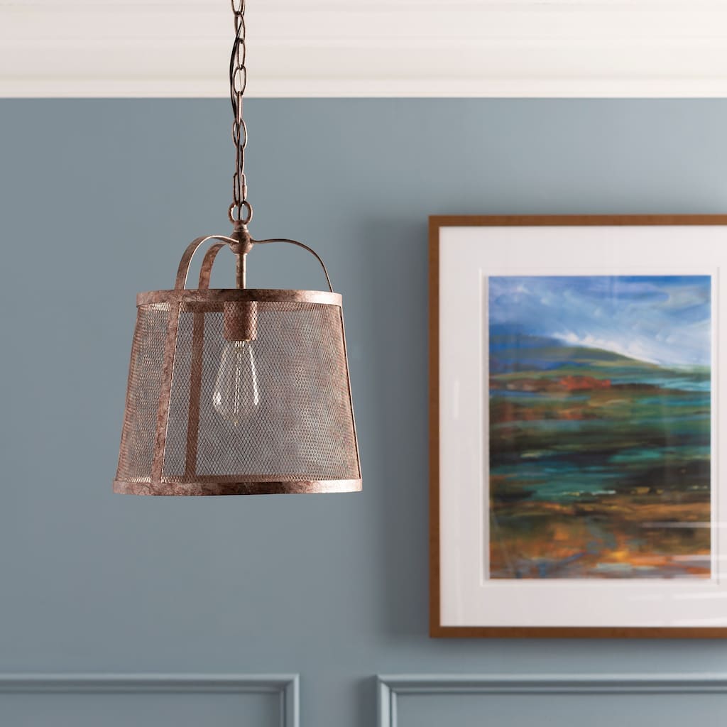Colene Farmhouse Wire Mesh 1-light Hanging Pendant - 13.5"H x 13.5"W x 15.5"D