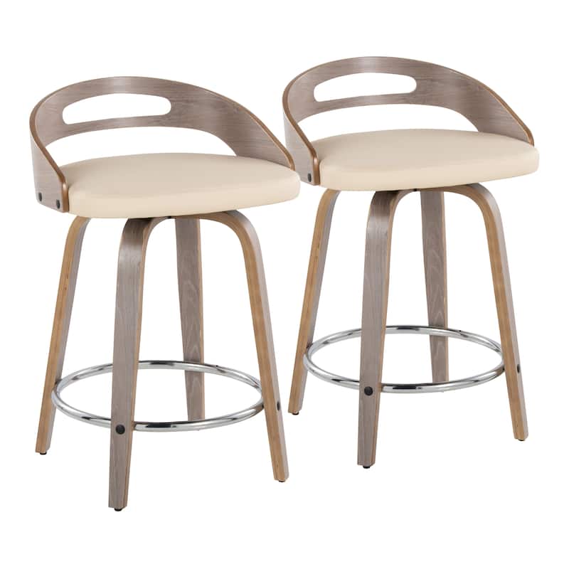 Carson Carrington Sadie 24" Fixed-Height Counter Stool with Bent Wood Legs & Round Footrest (Set of 2)