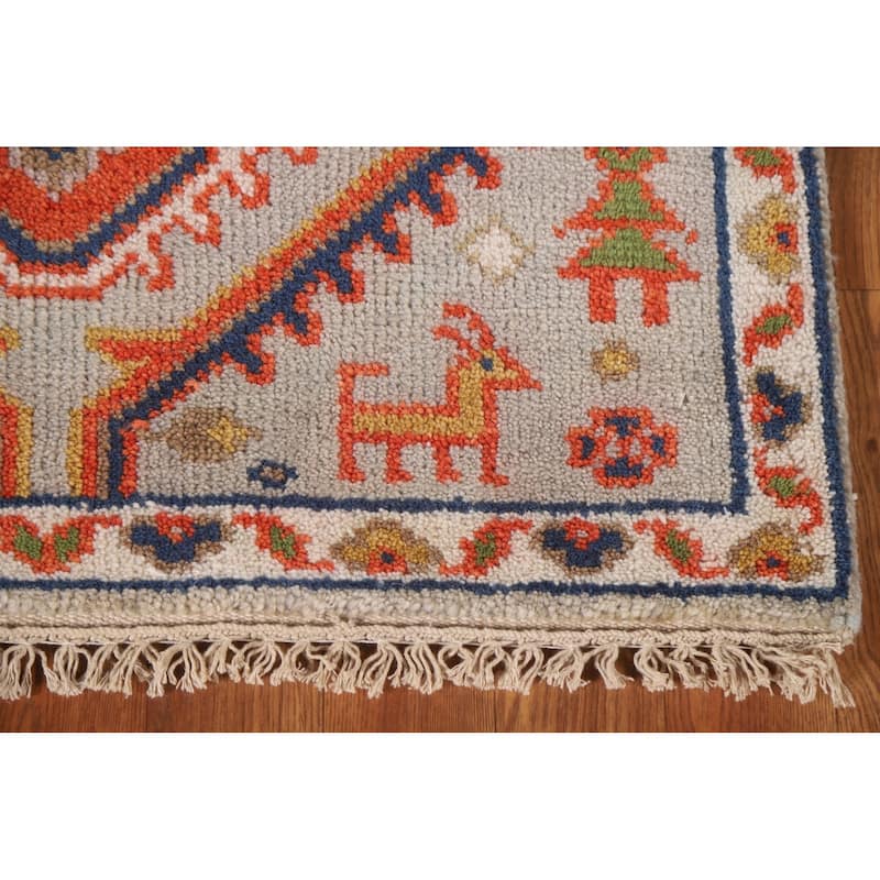 Geometric Green Kazak Indian Runner Rug Handmade Wool Carpet - 2'7"x 9'1"