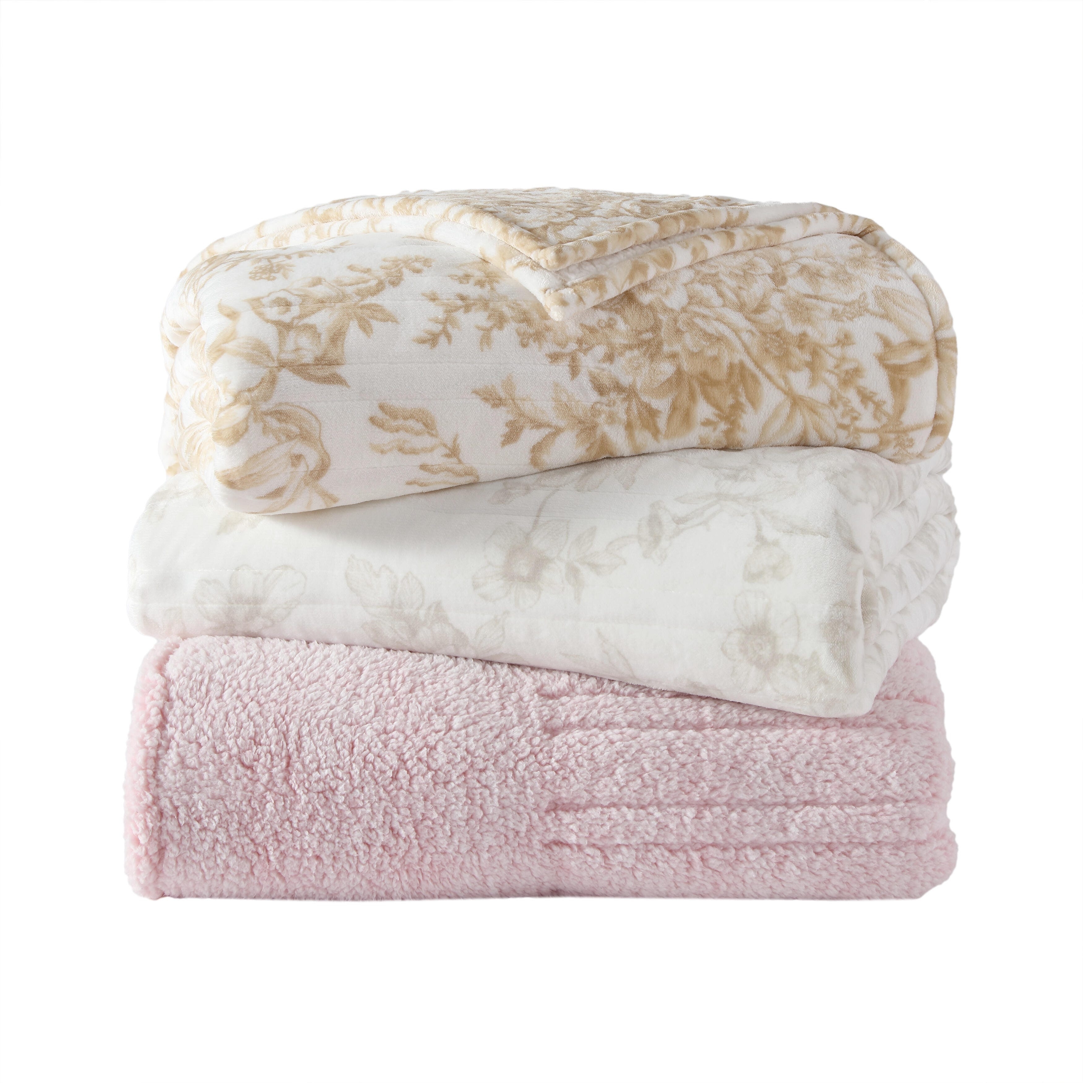 Laura Ashley Plush Knitted Heated Blanket Reversing To Ultra-Soft Sherpa