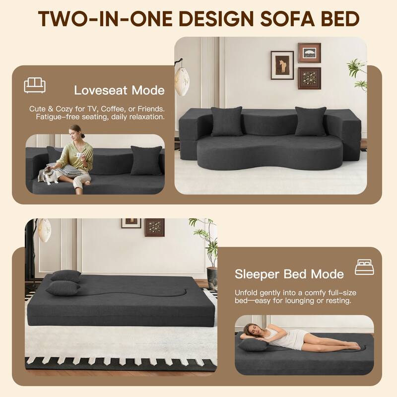 Convertible Folding Sofa Bed with High-Density Foam for Living Room, Guest Room, and Bedroom