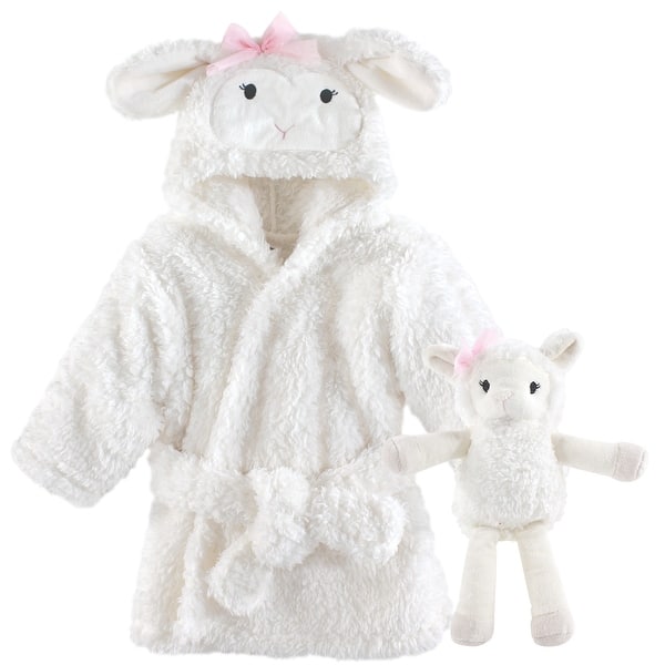 slide 1 of 1, Hudson Baby Infant Girl Plush Bathrobe and Toy Set, Girl Lamb, One Size - Girl Lamb - One Size One Size - Girl Lamb