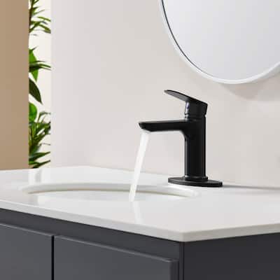 Brushed Nickel Single Handle Bathroom Faucet with Deck Plate - 6.37" x 1.96" x 6.41"