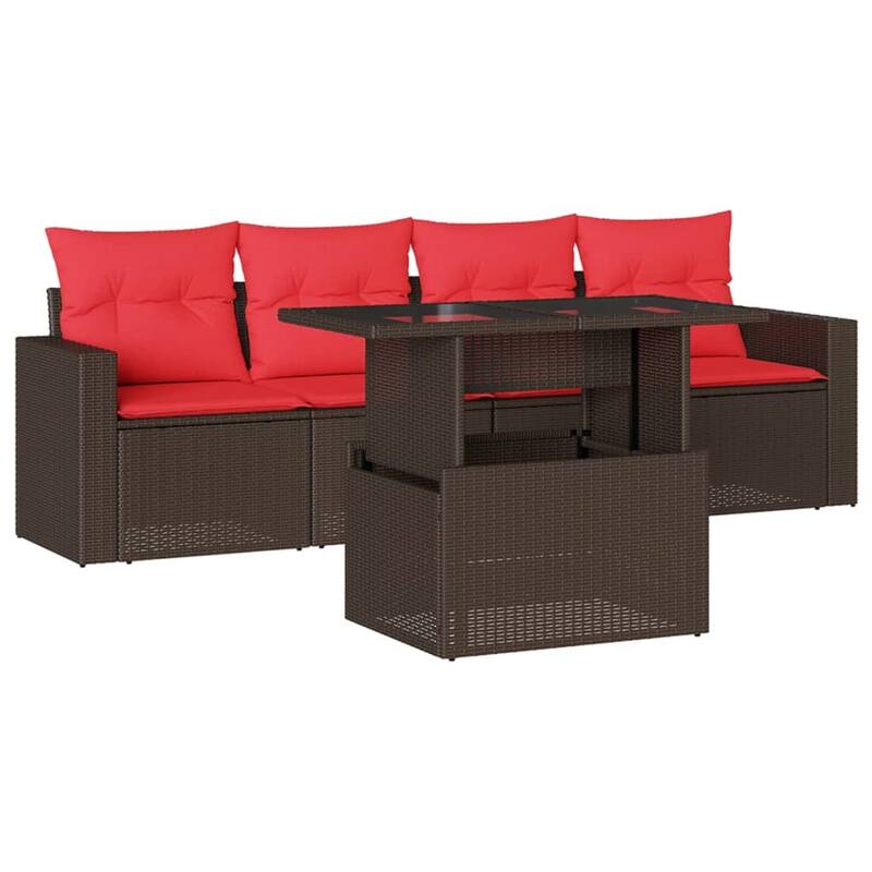vidaXL Patio Sofa Set with Cushions and Table Outdoor 5 Piece Poly Rattan - 21.7 x 24.4 x 27.2
