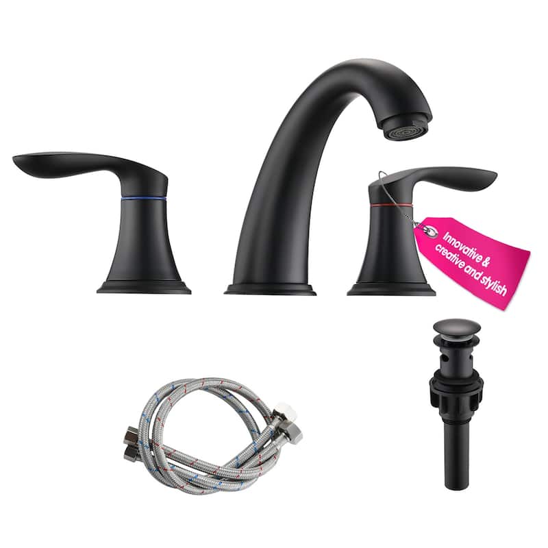 Proox 8 inch Widespread Two Handles Bathroom Sink Faucet with Pop Up Drain - Matte Black