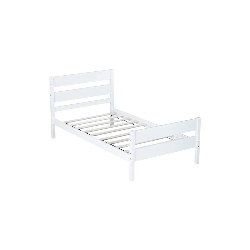 Twin Size Wood Platform Bed with Headboard and Footboard