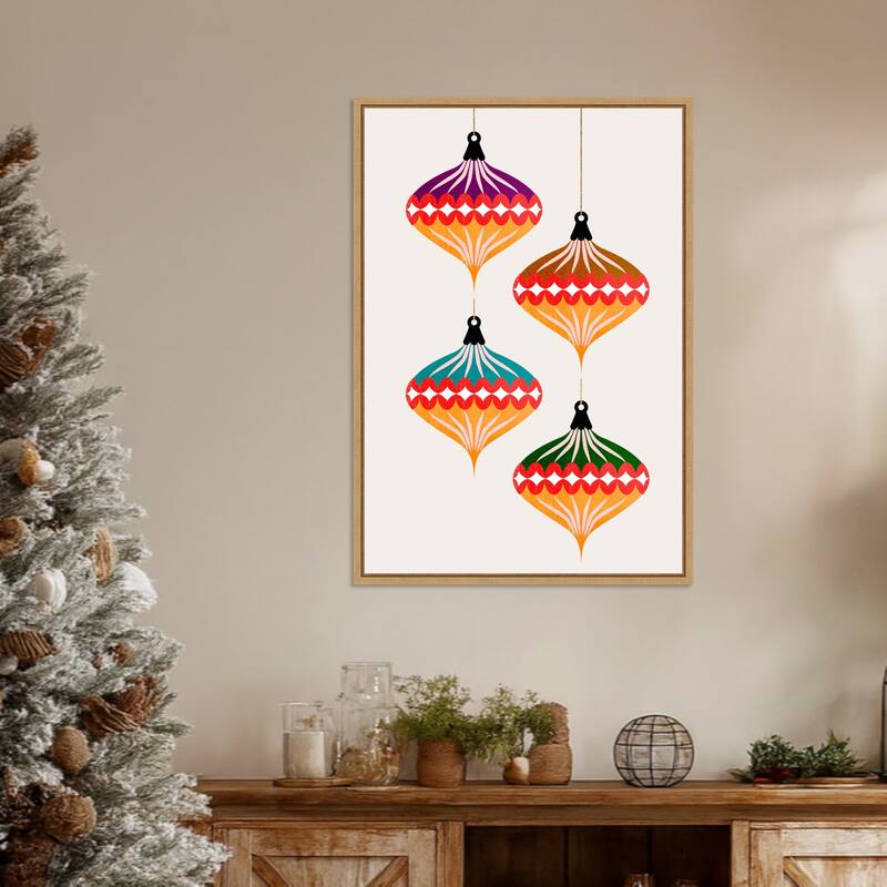 Christmas Balls (vers.3) by Eins Kubistika (23 x 33 in.), Framed Canvas Wall Art Print - Sylvie Natural