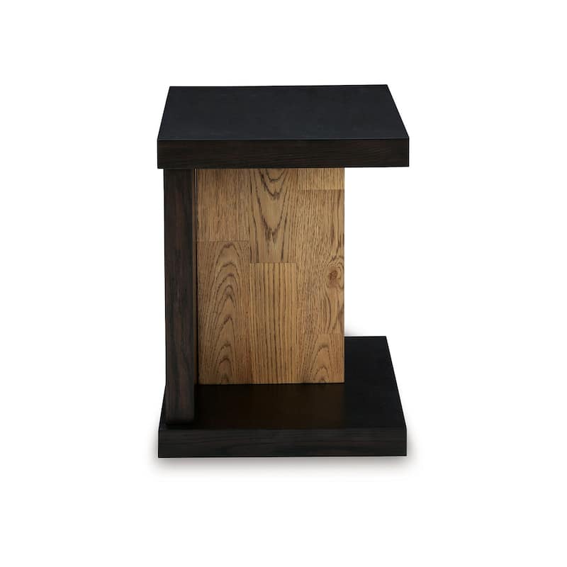 Copa Chairside End Table, Dual USB Port, 22 Inch Oak Brown and Black