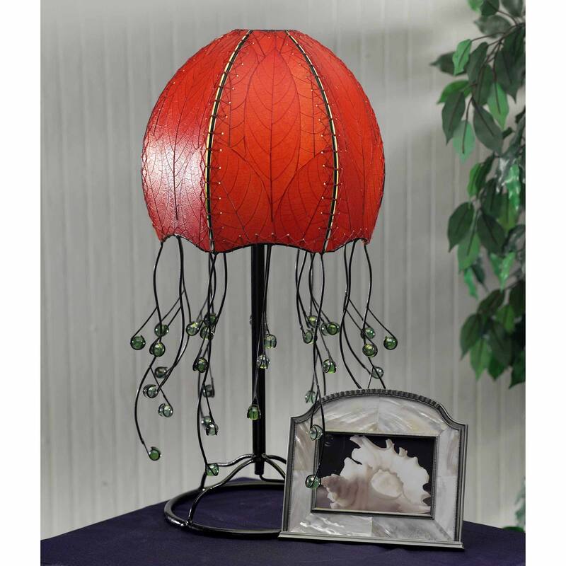 Eangee Handmade Jellyfish Table Lamp, Cocoa Leaves Shade, 10 x 10 x 24 in. - 10 x 10 x 24