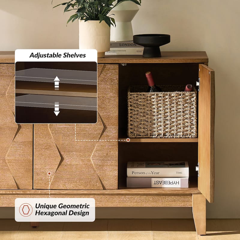 Silakan Mid-Century Modern 4-Door Large Storage Sideboard with Solid Wood Legs by HULALA HOME