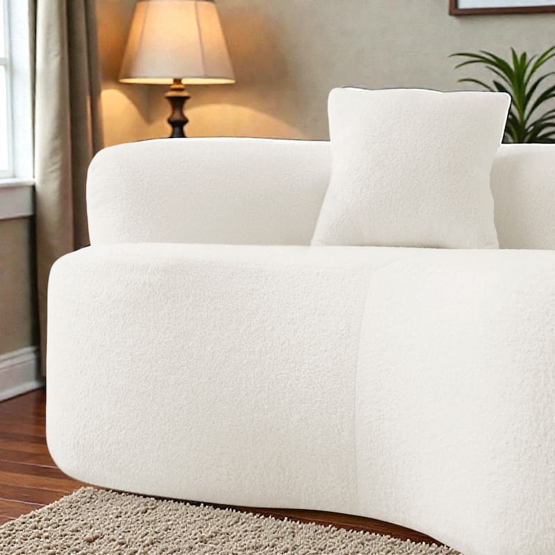 66.93 Inch Curved Loveseat Compression Sofa, Teddy Velvet No Assembly Couch for Small Spaces Apartments