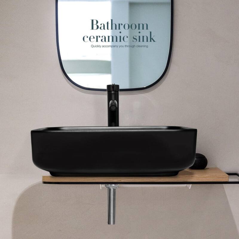 Ceramic Vessel Sink Above Counter Matte Black Countertop Bowl Sink 20