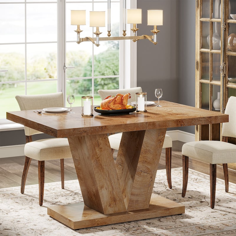 47-Inch Farmhouse Wood Small Dining Table for 4 with Heavy Duty Pedestal - N/A - Light Oak Brown