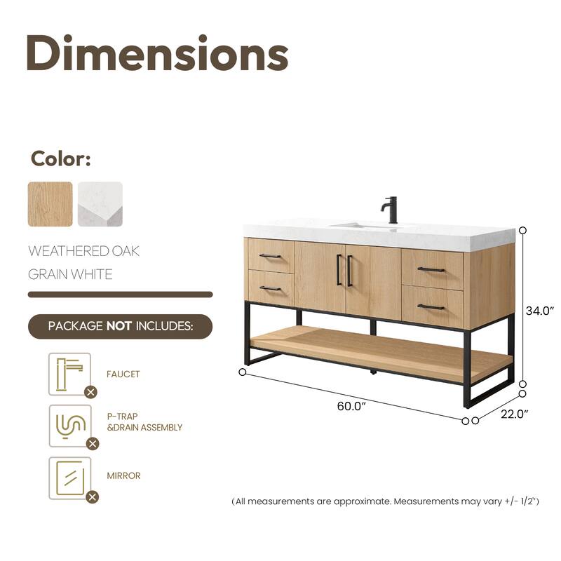 Kolkata Bathroom Vanity in Weathered Oak without Mirror