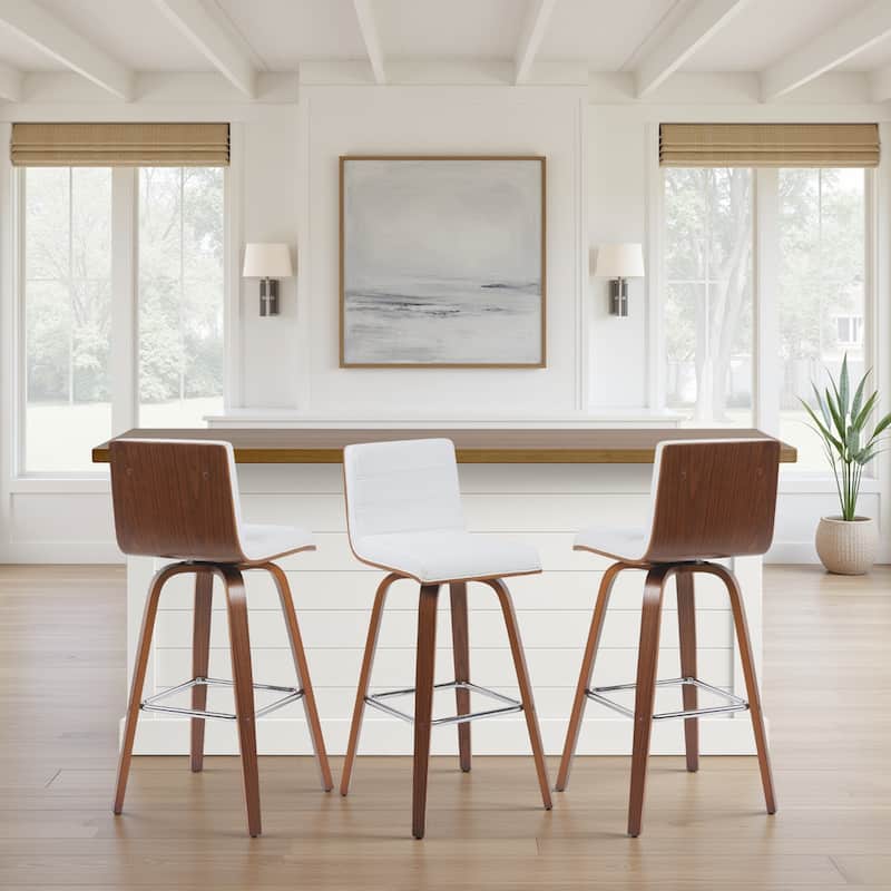 Skara Swivel Bar Stool, Upholstered Bar Height Chair with Bentwood Frame