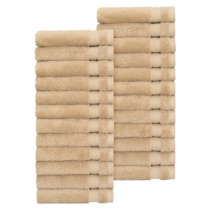 Authentic Hotel and Spa 100% Aeagean Long Staple Turkish Cotton, STARLIGHT Terry Washcloths (Set of 24) - Sesame