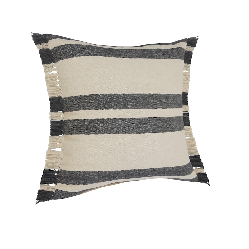 Ashmere Farmhouse Frost Gray/White Striped Cotton Throw Pillow by Sevita