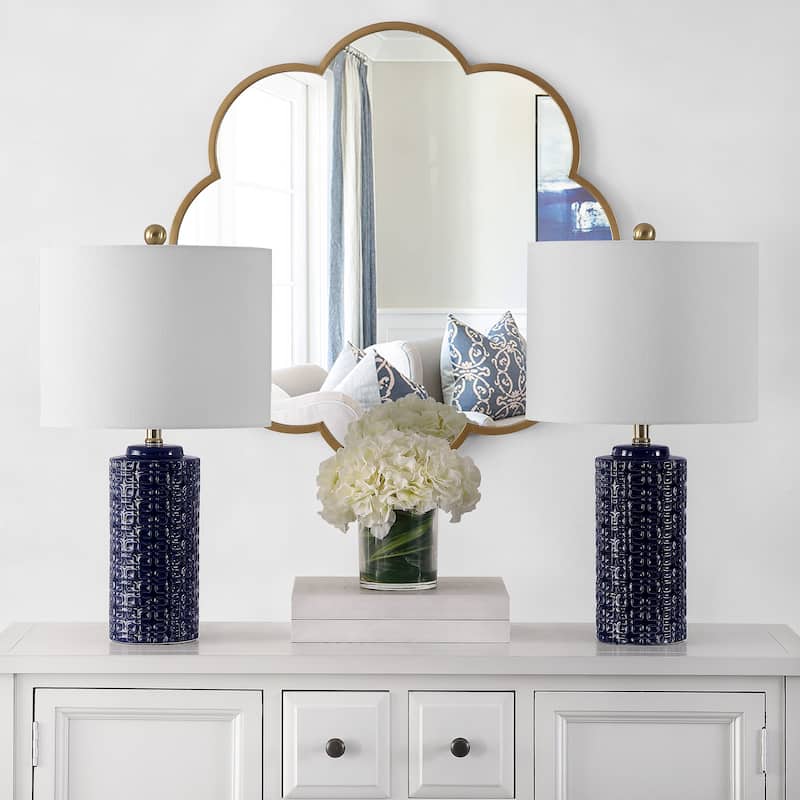 SAFAVIEH Lighting Ombline 24-inch Ceramic Table Lamp (Set of 2) - 13Wx13Dx24H - Navy Blue