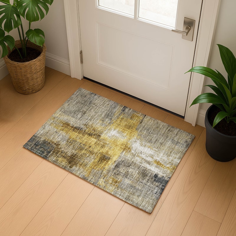 Premium Washable Super Soft Abstract Glam Mayfield Rug - Granite - 1'8" x 2'6"