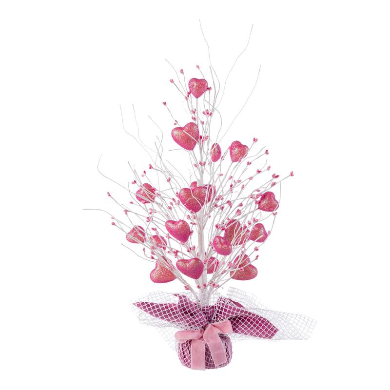 Glitzhome LED Lighted Valentine's Pink Berry Heart Table Tree