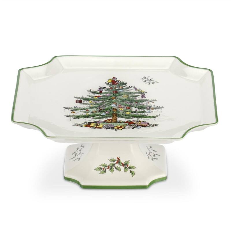 Spode Christmas Tree Footed Square Cake Plate - 10 inch