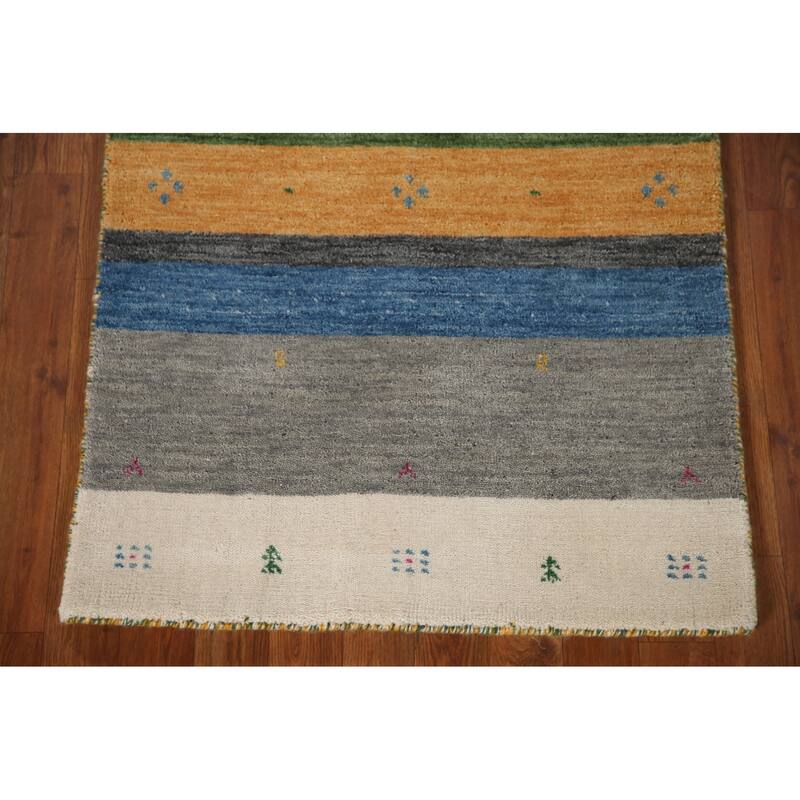 Striped Gabbeh Oriental Area Rug Hand-knotted Wool Carpet - 2'6"x 4'11"