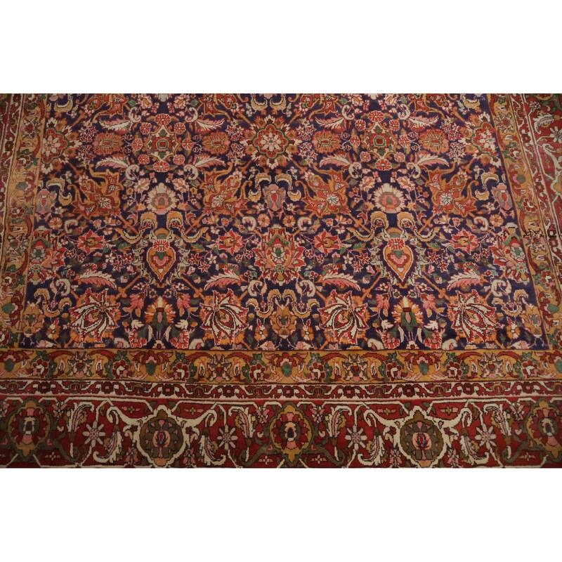 Hand Knotted Oriental 100% Wool Carpet Traditional All-Over Navy Blue & Blues Bidjar Area Rug - 10' 5'' X 7' 4''
