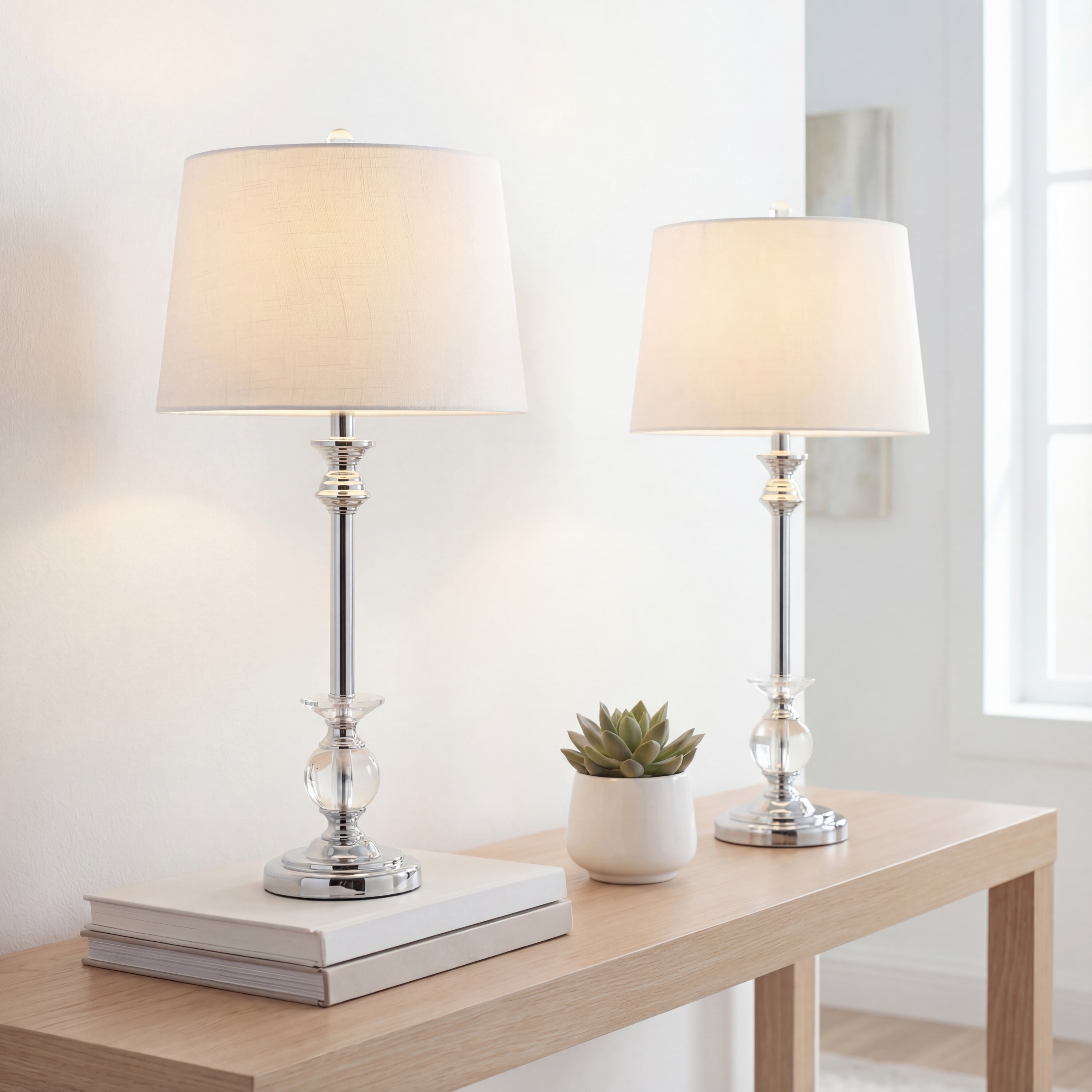 JONATHAN Y Brooklyn 33" Crystal/Metal LED Table Lamp, Clear/Chrome (Set of 2)