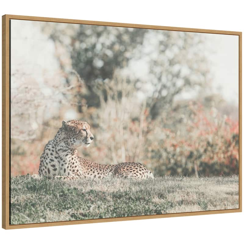 Kate and Laurel Sylvie Cheetah Glance Framed Canvas by Alicia Abla - 38x28 - Natural