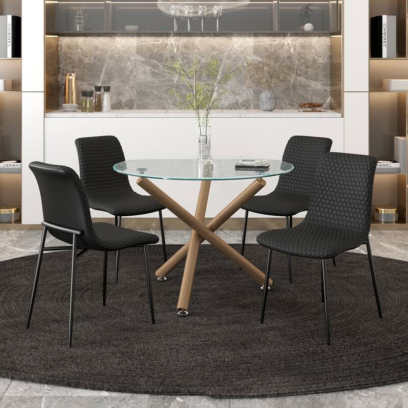 Contemporary Fabric and Metal Dining Chair, Set of 2