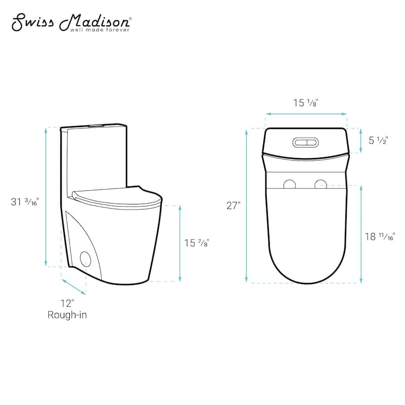 Angers One-Piece Elongated Toilet Vortex Dual-Flush In Matte White 1.1/1.6 Gpf - 27" x 15.15" 31.2"