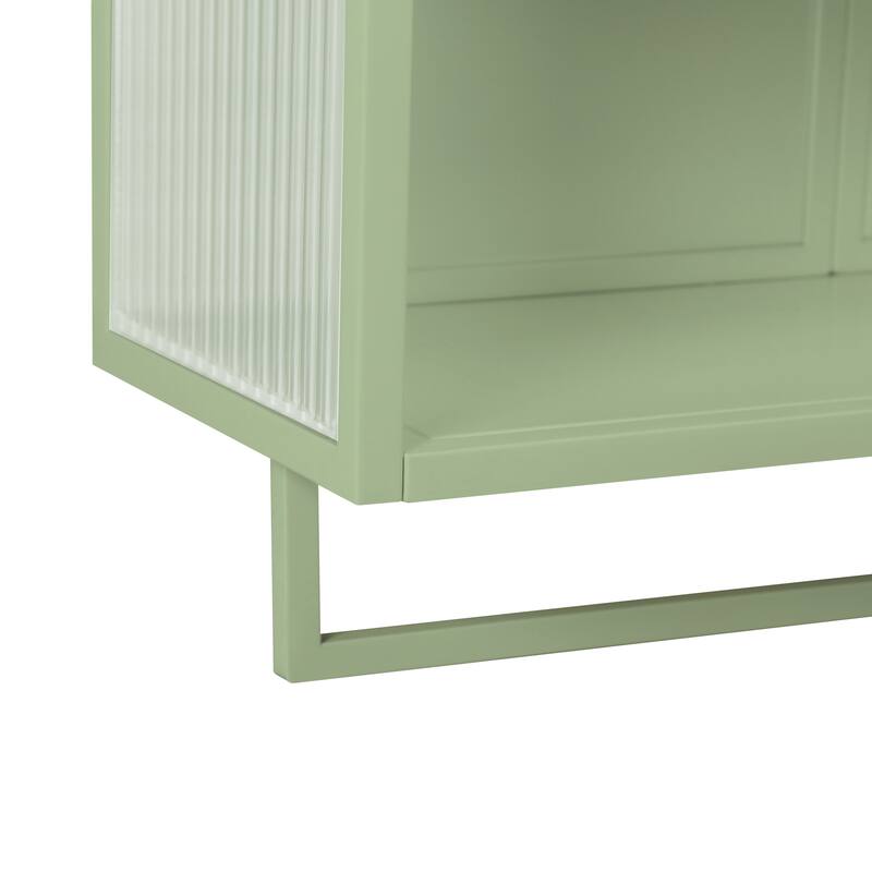 Wall-Mounted Black Sideboard with Fluted Tempered Glass, Two-Tier Storage Cabinet and Open Shelf