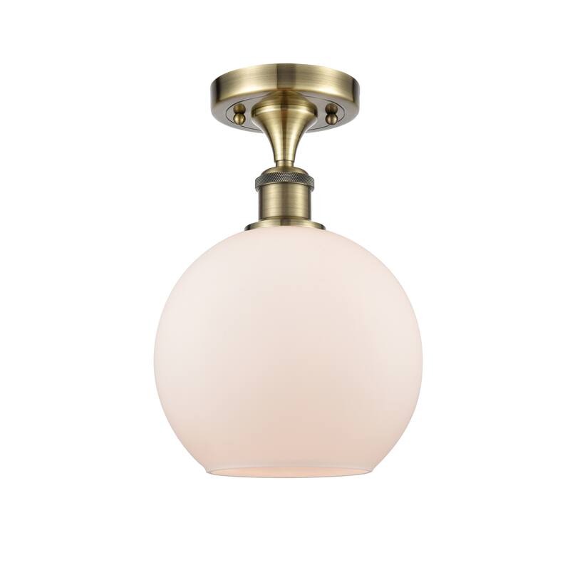 Innovations Lighting Ballston Athens - 1 Light 8" Semi-Flush Mount - Antique Brass/Matte White