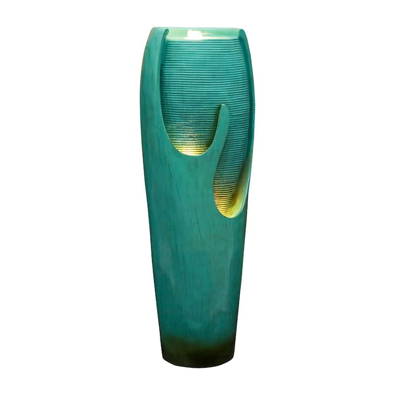 38.7-Inch H Outdoor Vase Water Fountain w/LED Light for Yard Art Decor