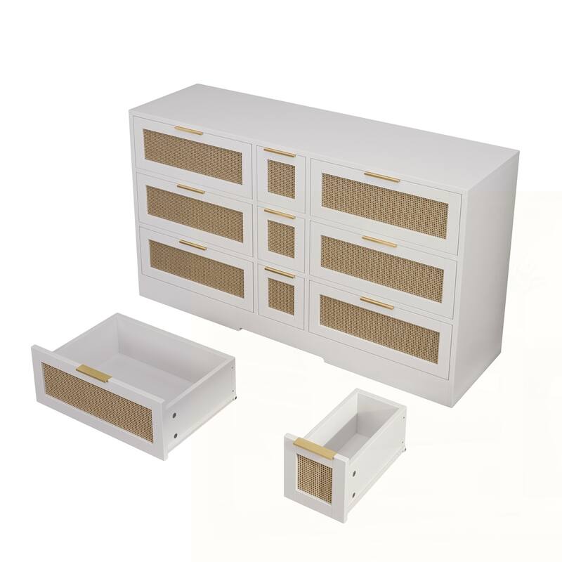 9 Drawers Rattan Locker Cabinet with Metal Handles
